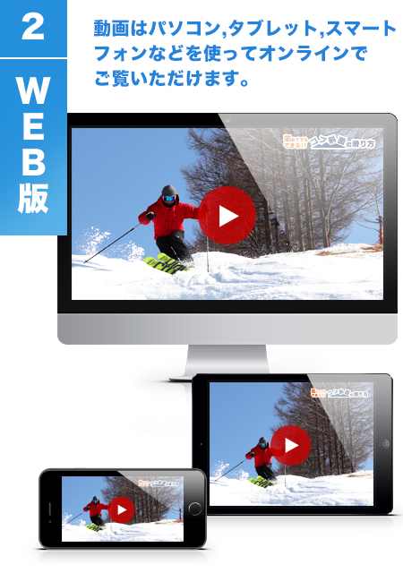 ２）WEB版　動画はパソコン、タブレット、スマートフォンなどを使ってオンラインでご覧いただけます。